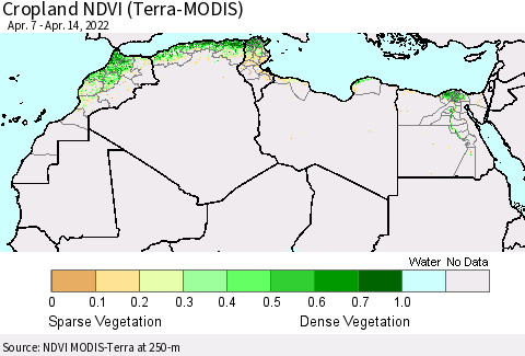 North Africa Cropland NDVI (Terra-MODIS) Thematic Map For 4/7/2022 - 4/14/2022