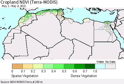 North Africa Cropland NDVI (Terra-MODIS) Thematic Map For 5/1/2022 - 5/8/2022