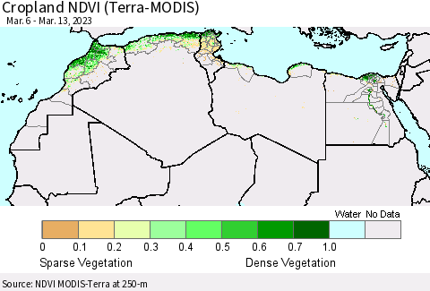 North Africa Cropland NDVI (Terra-MODIS) Thematic Map For 3/6/2023 - 3/13/2023