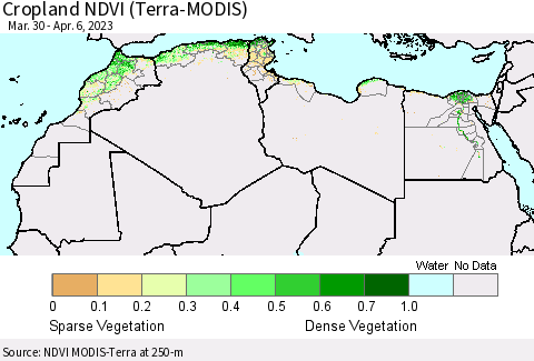 North Africa Cropland NDVI (Terra-MODIS) Thematic Map For 3/30/2023 - 4/6/2023