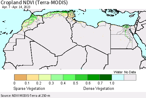 North Africa Cropland NDVI (Terra-MODIS) Thematic Map For 4/7/2023 - 4/14/2023