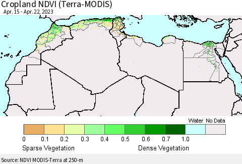 North Africa Cropland NDVI (Terra-MODIS) Thematic Map For 4/15/2023 - 4/22/2023