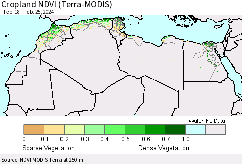North Africa Cropland NDVI (Terra-MODIS) Thematic Map For 2/18/2024 - 2/25/2024