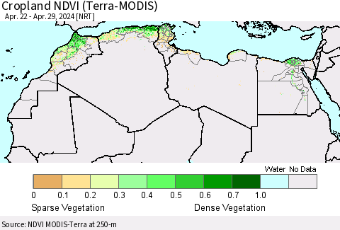 North Africa Cropland NDVI (Terra-MODIS) Thematic Map For 4/22/2024 - 4/29/2024
