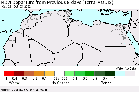 North Africa NDVI Departure from Previous 8-days (Terra-MODIS) Thematic Map For 10/16/2022 - 10/23/2022
