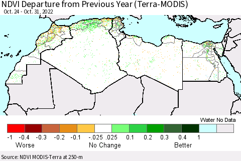 North Africa NDVI Departure from Previous Year (Terra-MODIS) Thematic Map For 10/24/2022 - 10/31/2022