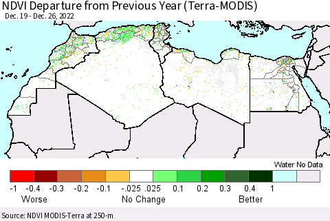 North Africa NDVI Departure from Previous Year (Terra-MODIS) Thematic Map For 12/19/2022 - 12/26/2022