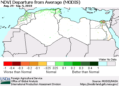 North Africa NDVI Departure from Average (Terra-MODIS) Thematic Map For 9/1/2018 - 9/10/2018