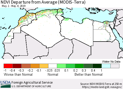 North Africa NDVI Departure from Average (Terra-MODIS) Thematic Map For 5/1/2019 - 5/10/2019