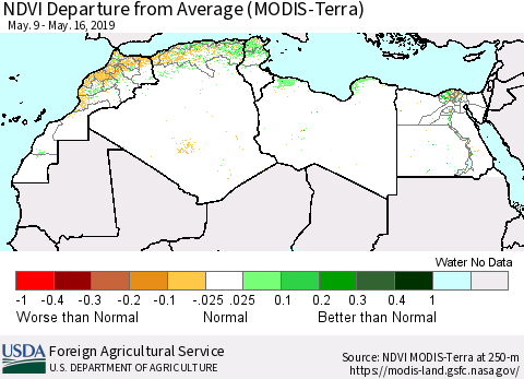 North Africa NDVI Departure from Average (Terra-MODIS) Thematic Map For 5/11/2019 - 5/20/2019