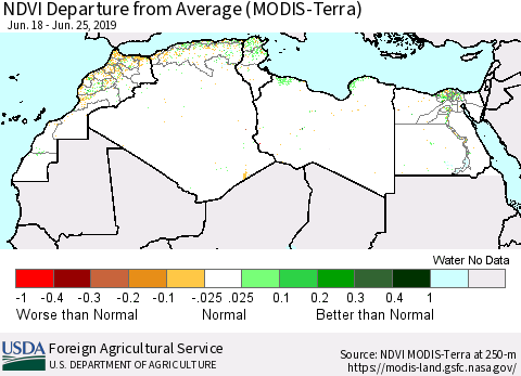 North Africa NDVI Departure from Average (Terra-MODIS) Thematic Map For 6/21/2019 - 6/30/2019