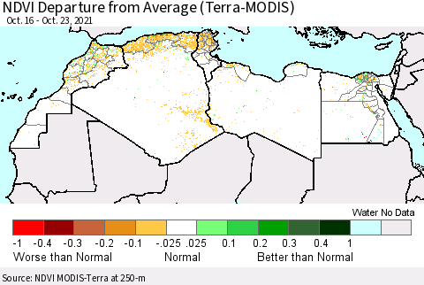 North Africa NDVI Departure from Average (Terra-MODIS) Thematic Map For 10/16/2021 - 10/23/2021