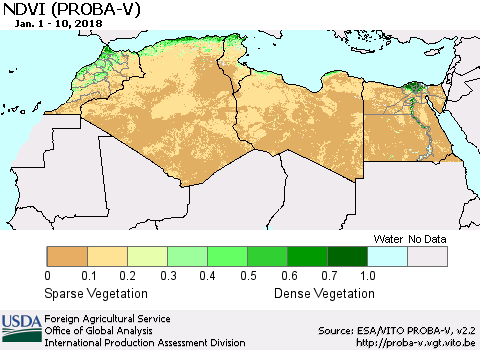 North Africa NDVI (PROBA-V) Thematic Map For 1/1/2018 - 1/10/2018