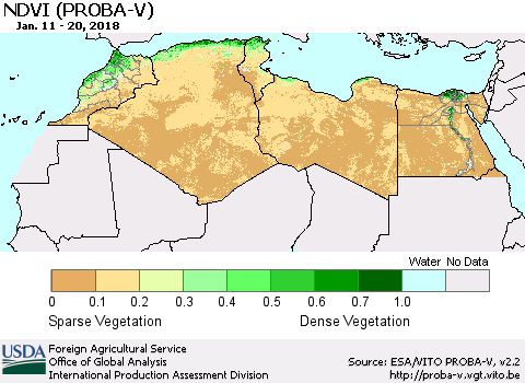 North Africa NDVI (PROBA-V) Thematic Map For 1/11/2018 - 1/20/2018