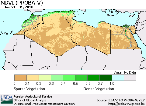 North Africa NDVI (PROBA-V) Thematic Map For 1/21/2018 - 1/31/2018