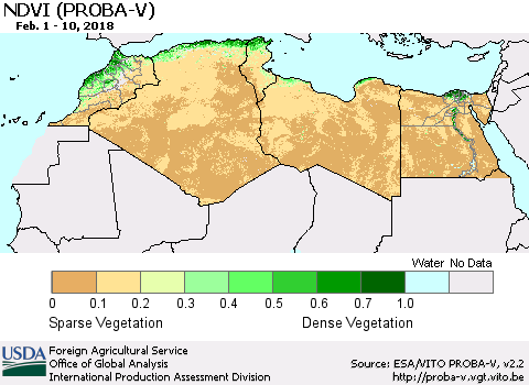North Africa NDVI (PROBA-V) Thematic Map For 2/1/2018 - 2/10/2018
