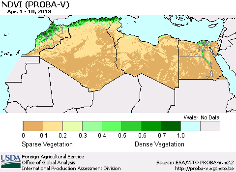 North Africa NDVI (PROBA-V) Thematic Map For 4/1/2018 - 4/10/2018