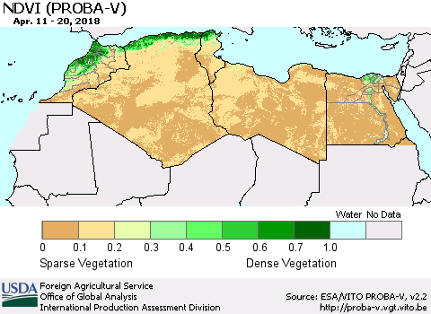 North Africa NDVI (PROBA-V) Thematic Map For 4/11/2018 - 4/20/2018