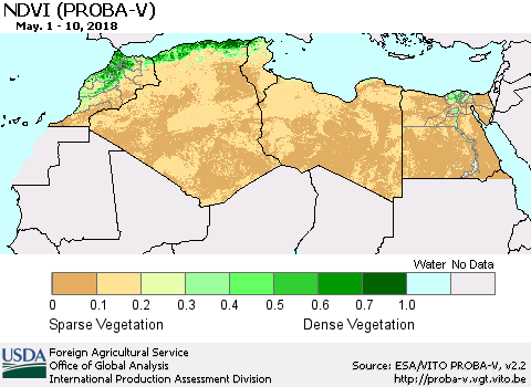 North Africa NDVI (PROBA-V) Thematic Map For 5/1/2018 - 5/10/2018