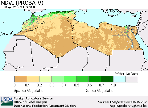 North Africa NDVI (PROBA-V) Thematic Map For 5/21/2018 - 5/31/2018