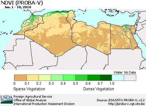 North Africa NDVI (PROBA-V) Thematic Map For 6/1/2018 - 6/10/2018