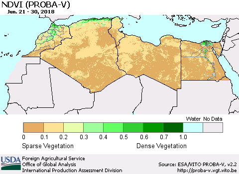 North Africa NDVI (PROBA-V) Thematic Map For 6/21/2018 - 6/30/2018