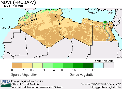 North Africa NDVI (PROBA-V) Thematic Map For 7/1/2018 - 7/10/2018