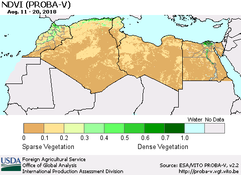 North Africa NDVI (PROBA-V) Thematic Map For 8/11/2018 - 8/20/2018