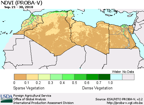 North Africa NDVI (PROBA-V) Thematic Map For 9/21/2018 - 9/30/2018