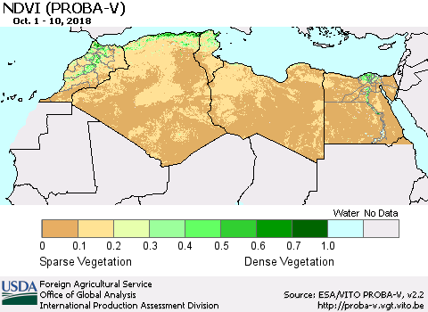 North Africa NDVI (PROBA-V) Thematic Map For 10/1/2018 - 10/10/2018