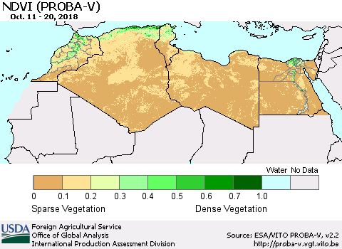 North Africa NDVI (PROBA-V) Thematic Map For 10/11/2018 - 10/20/2018