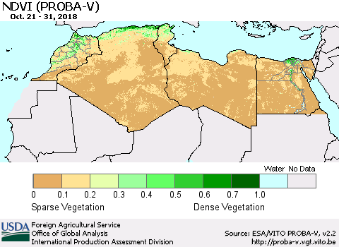 North Africa NDVI (PROBA-V) Thematic Map For 10/21/2018 - 10/31/2018