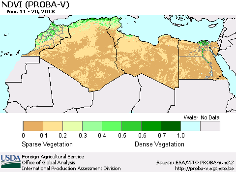North Africa NDVI (PROBA-V) Thematic Map For 11/11/2018 - 11/20/2018