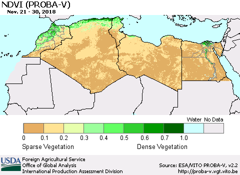 North Africa NDVI (PROBA-V) Thematic Map For 11/21/2018 - 11/30/2018