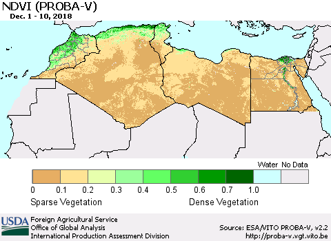 North Africa NDVI (PROBA-V) Thematic Map For 12/1/2018 - 12/10/2018