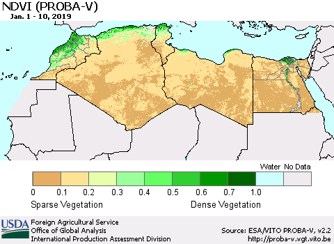 North Africa NDVI (PROBA-V) Thematic Map For 1/1/2019 - 1/10/2019
