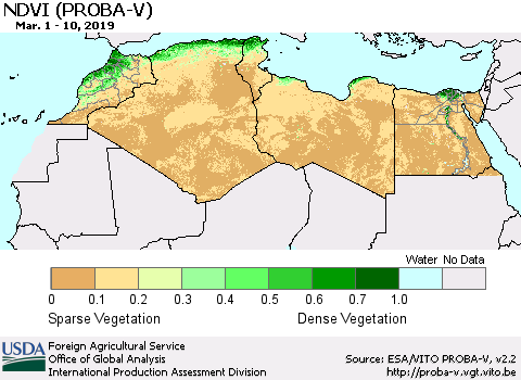 North Africa NDVI (PROBA-V) Thematic Map For 3/1/2019 - 3/10/2019
