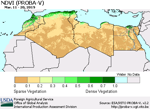 North Africa NDVI (PROBA-V) Thematic Map For 3/11/2019 - 3/20/2019