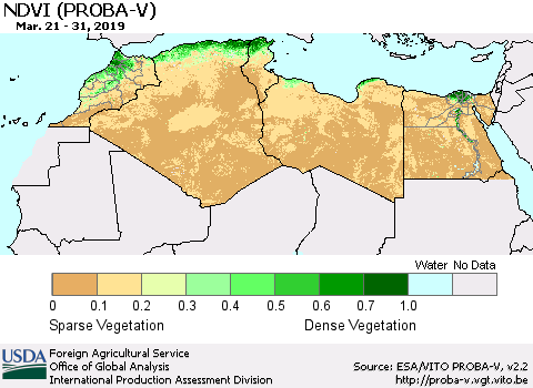 North Africa NDVI (PROBA-V) Thematic Map For 3/21/2019 - 3/31/2019