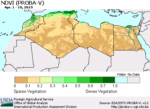 North Africa NDVI (PROBA-V) Thematic Map For 4/1/2019 - 4/10/2019