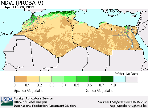 North Africa NDVI (PROBA-V) Thematic Map For 4/11/2019 - 4/20/2019