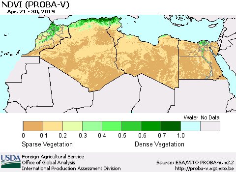 North Africa NDVI (PROBA-V) Thematic Map For 4/21/2019 - 4/30/2019