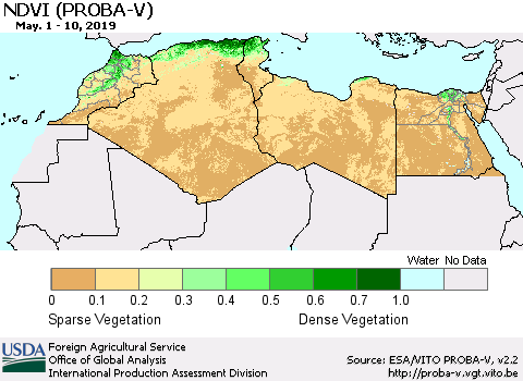 North Africa NDVI (PROBA-V) Thematic Map For 5/1/2019 - 5/10/2019