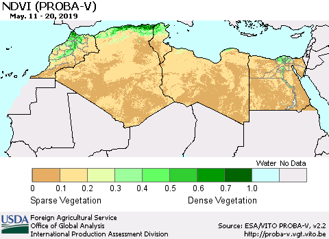North Africa NDVI (PROBA-V) Thematic Map For 5/11/2019 - 5/20/2019