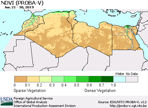 North Africa NDVI (PROBA-V) Thematic Map For 6/21/2019 - 6/30/2019