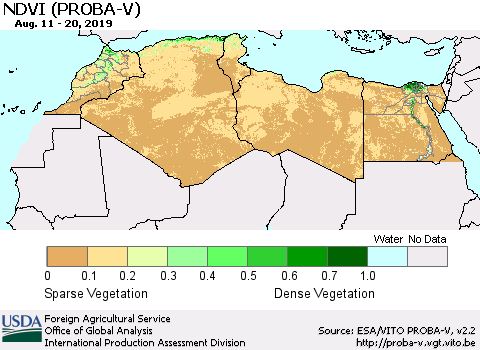 North Africa NDVI (PROBA-V) Thematic Map For 8/11/2019 - 8/20/2019