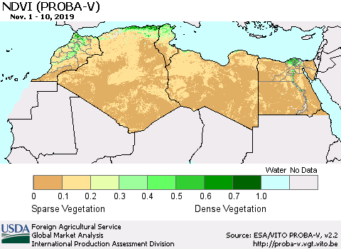 North Africa NDVI (PROBA-V) Thematic Map For 11/1/2019 - 11/10/2019
