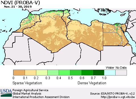 North Africa NDVI (PROBA-V) Thematic Map For 11/21/2019 - 11/30/2019
