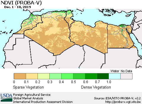 North Africa NDVI (PROBA-V) Thematic Map For 12/1/2019 - 12/10/2019