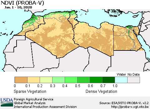 North Africa NDVI (PROBA-V) Thematic Map For 1/1/2020 - 1/10/2020